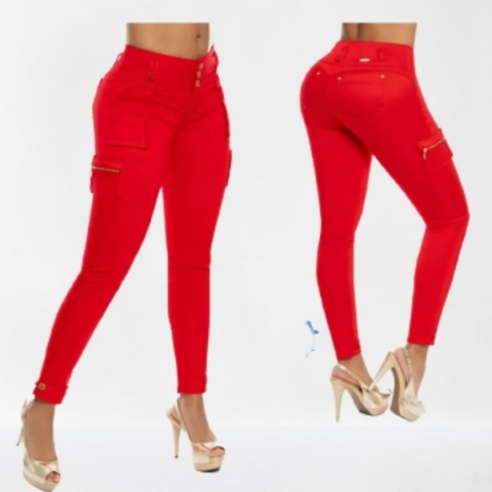 ❤️ Pitbull Jeans Colombianos 🇨🇴 Butt Lifter Fashio Red Color Push Up Jean